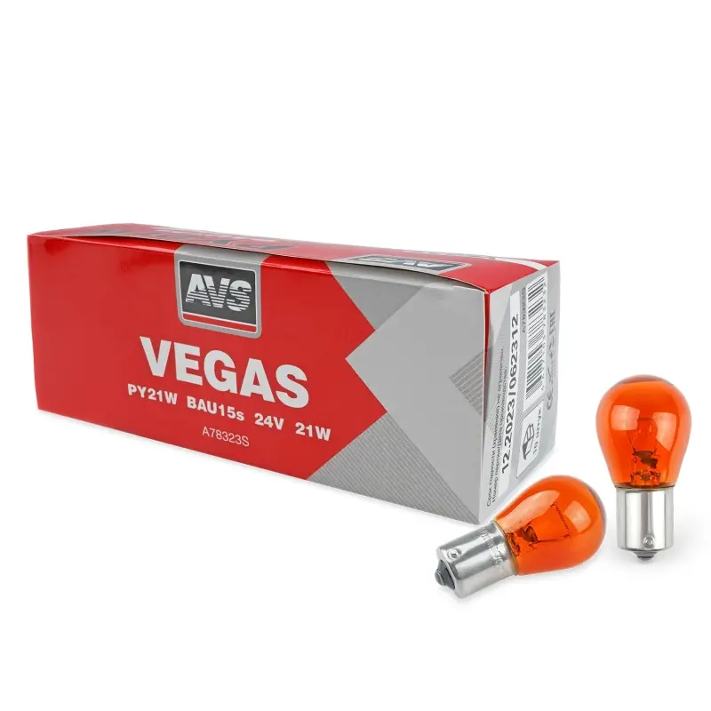 Лампа AVS Vegas 24V. PY21W(BAU15S) "orange" смещ.штифт BOX 10шт.