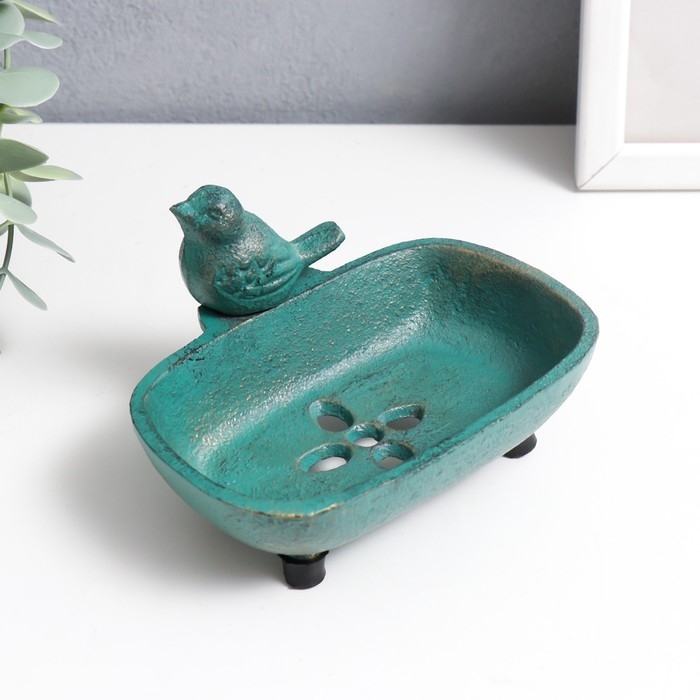 Сувенир чугун мыльница Сувенир чугун мыльница "Воробушек" патина 7,2х12,8х10 см