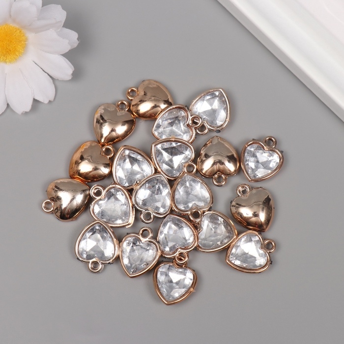 Декор для творчества пластик под металл Декор для творчества пластик под металл "Сердце с кристаллом"золото набор 20 шт 2х1,5х0,6см