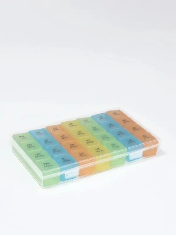 Таблетница - органайзер &laquo;Неделька&raquo;, съёмные ячейки, утро/день/вечер/ночь, 17.5&times;10.7&times;2.5 см, 7 контейнеров по 4 секции, разноцветная