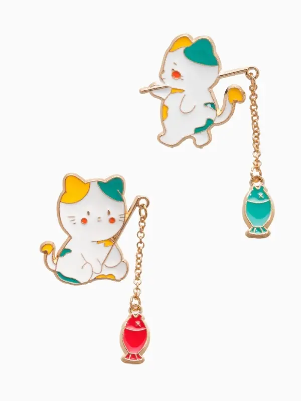 Набор значков (2 шт.) &laquo;Япония&raquo;, котики, цветной в золоте