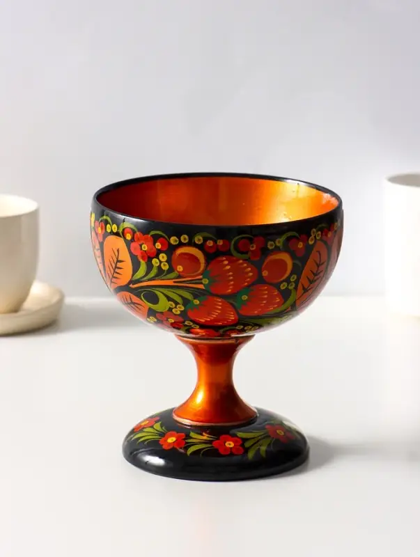 Конфетница на ножке, 14&times;14 см, дерево, хохлома