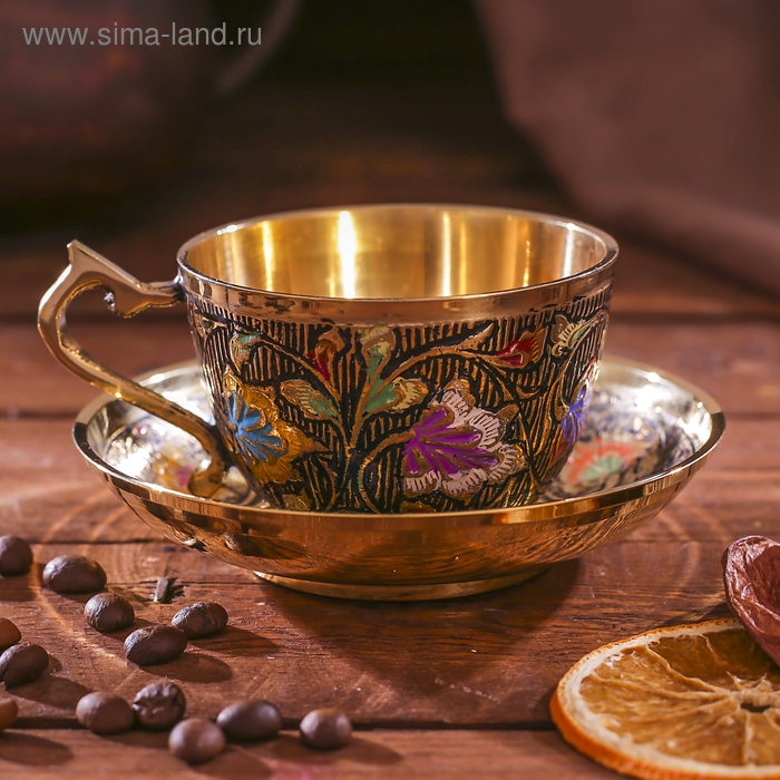 Чайная пара латунь  Чайная пара латунь "Цветы" 11х11х6 см