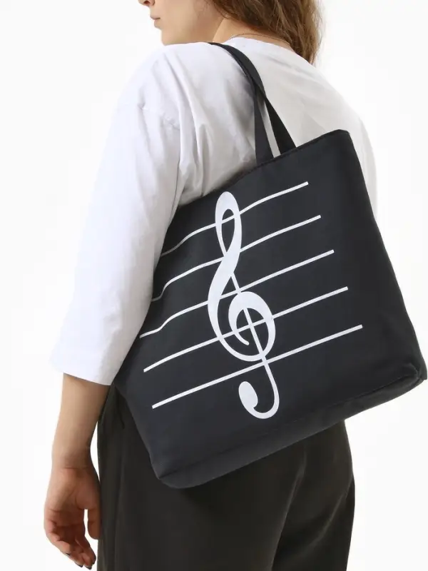 Сумка - шоппер &laquo;Музыка&raquo;, на молнии, 42&times;9&times;32 см, с принтом, чёрная