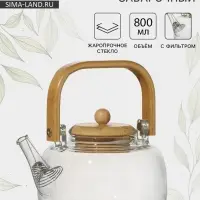 Заварочный чайник &laquo;Эко. Бабл&raquo;, 800 мл, 18&times;13.5&times;12.5 см, с бамбуковой крышкой, металлический фильтр, стекло, прозрачный