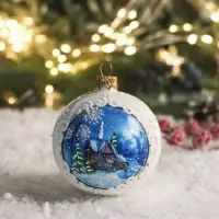 Шар новогодний "Котедж"  h- 8 см