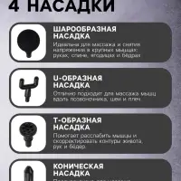 Массажёр для тела LEM-02, вибрационный, 4 насадки, 6 режимов, 1800-3200 об/мин, чёрный