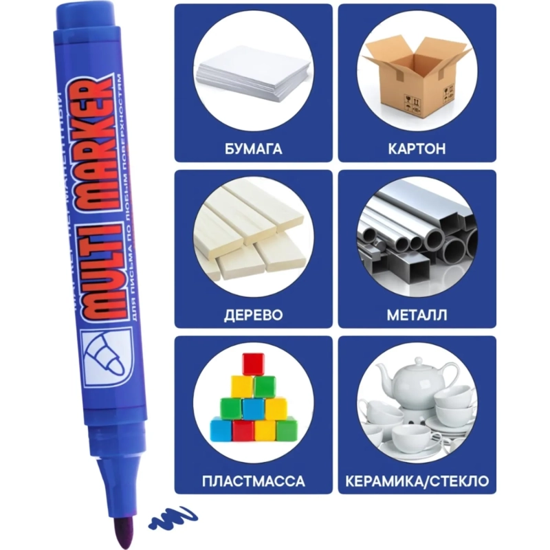 Маркер перманентный Crown Multi Marker 3-5 мм синий
