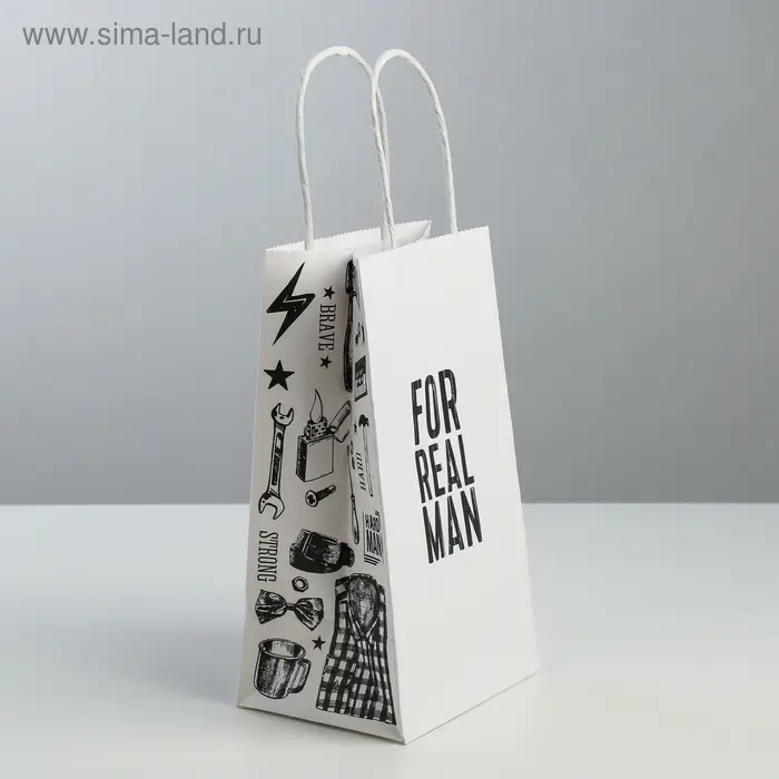 Пакет подарочный крафт, упаковка, «For real man», 12 х 21 х 9 см Пакет подарочный крафт, упаковка, «For real man», 12 х 21 х 9 см