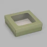 Коробка складная крышка-дно с окном, 20&times;20&times;6 см, оливковая