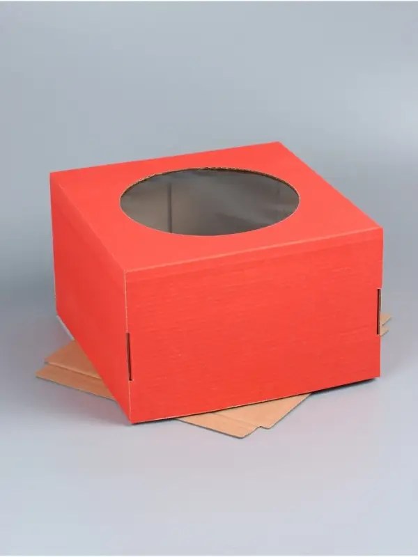 Коробка для торта, с окном, красный, 30&times;30&times;19 см