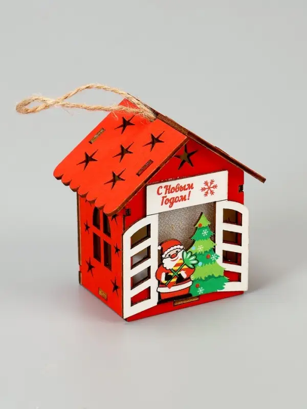 Ёлочная игрушка &laquo;Дед Мороз у ёлки&raquo;, 8&times;7&times;6 см, 1 LED, от батареек, свечение тёплое белое