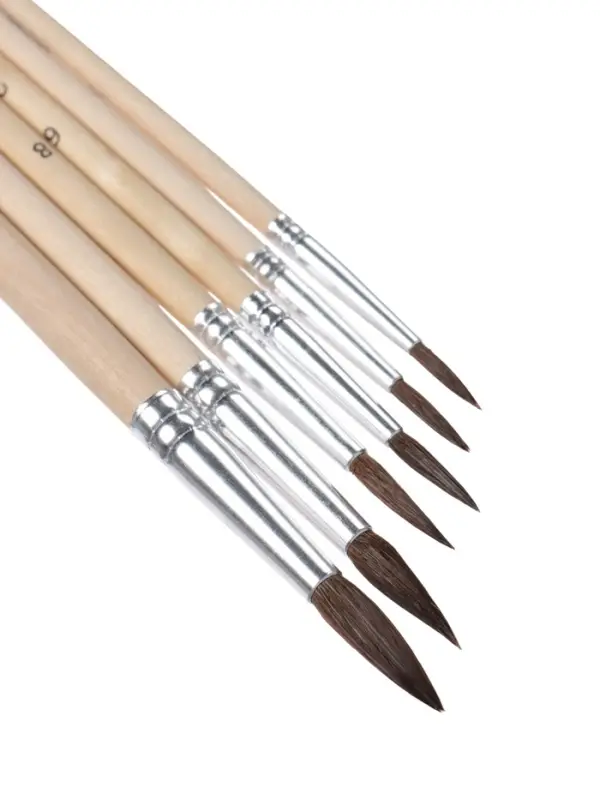 Набор кистей для рисования, белка, 6 штук: № 2, 4, 6, 8, 10, 12, Calligrata, круглые, деревянная ручка, международный размер