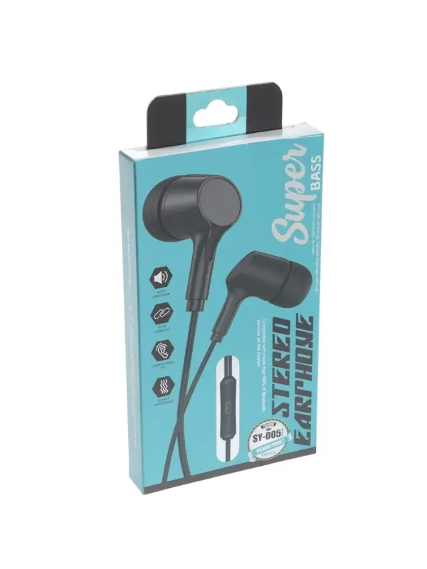 Наушники проводные SY-005, вакуумные, микрофон, Jack 3.5 мм, чёрные
