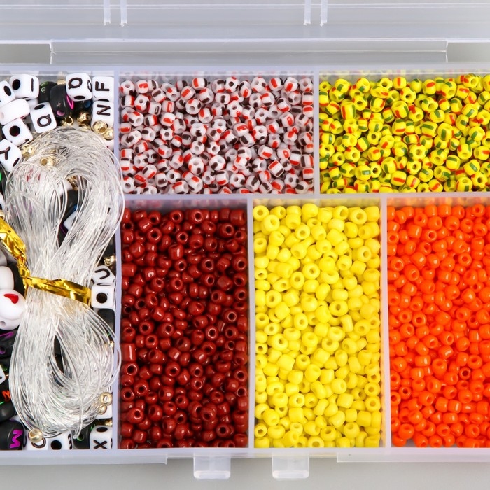 Бисер стекло 8/0 в шкатулке  Бисер стекло 8/0 в шкатулке "Осень" бусины + нить 0,8 мм 5 м 12х8,4х2,2 см