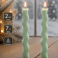 Свечи интерьерные &laquo;Волнистые&raquo; 2.7&times;2.3&times;22.5 см (2 шт.) 120 г, время горения 7 ч, зеленый