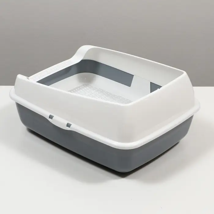 Лоток для кошек, 50.5&times;39&times;23 см, с сеткой и совком, пластик, серый
