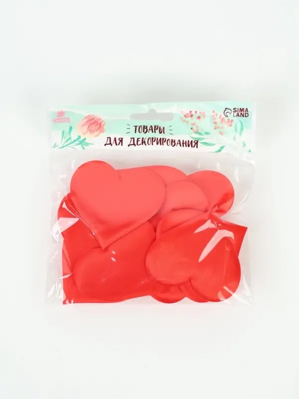 Сердечки декоративные, набор 12 шт., 6.5&times;5 см, красные