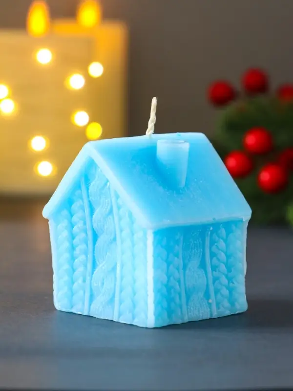 Свеча Свеча "Сканди дом вязаный" 55*60 мм, голубой