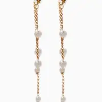 Серьги жемчуг "Цепочки" двойные, цвет белый в золоте