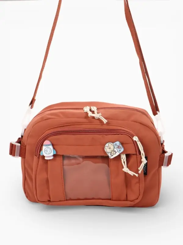 Сумка молодёжная на молнии, со значками, 23&times;5.5&times;16 см, рыжая