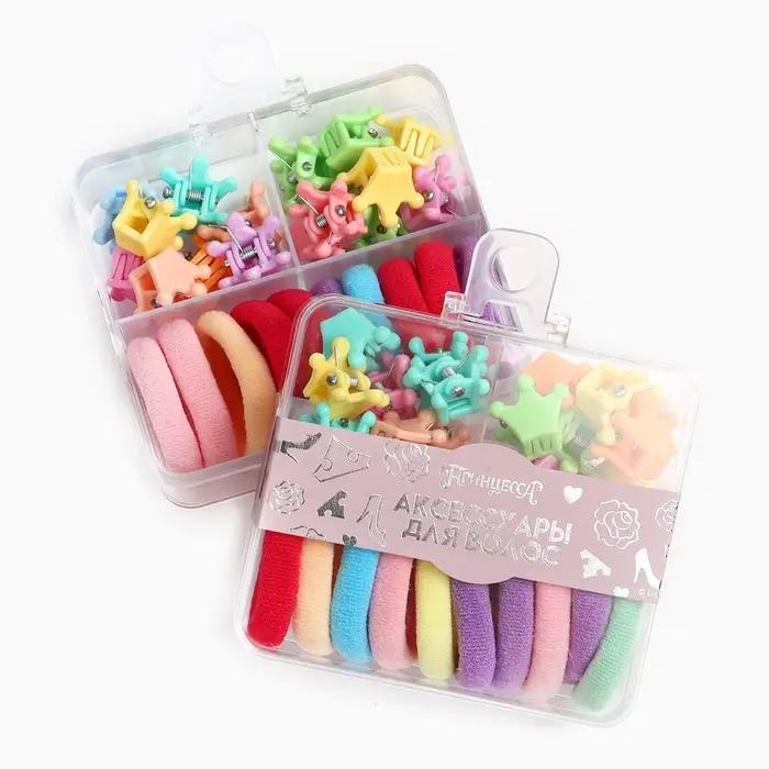 Набор подарочный, резинка для волос 10 шт., заколка крабик 10 шт., Принцессы
