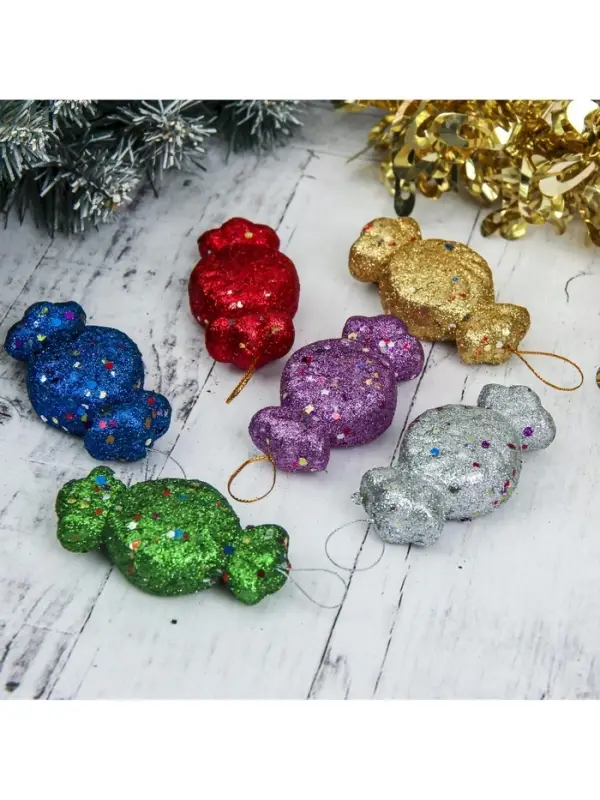 Ёлочные игрушки 6 шт. &laquo;Конфеты с блёстками&raquo; 3.5&times;7.5 см, МИКС