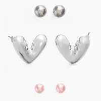 Серьги QF &laquo;Сердечки&raquo;, набор 3 пары, розовый в серебре