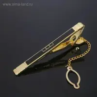 Зажим для галстука стальной «Классический» квадраты с эмалью, цвет чёрный в золоте