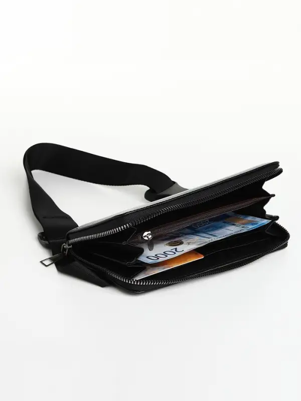 Сумка мужская через плечо TEXTURA, портмоне - клатч, на молнии, чёрная