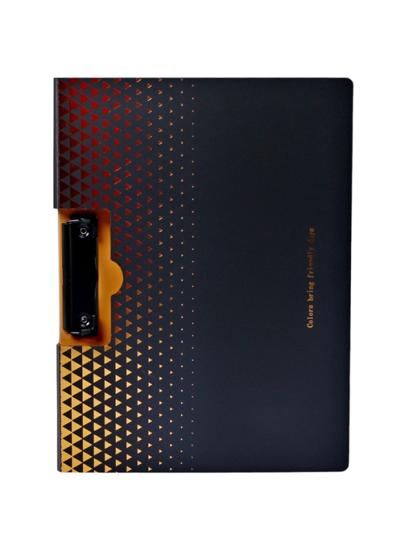 Папка с прижимом формат А4 пластик1400мкр,Черная с металлизированой отделкой МИКС Папка с прижимом формат А4 пластик1400мкр,Черная с металлизированой отделкой МИКС