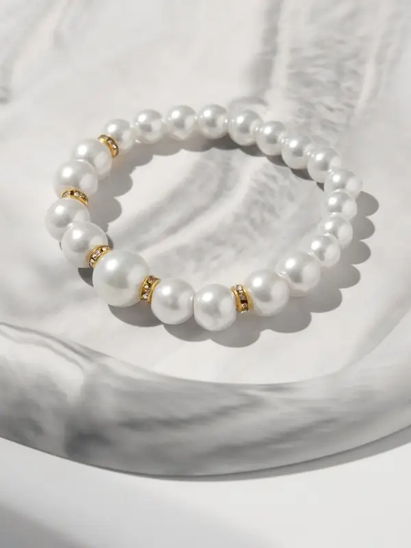 Браслет жемчуг &laquo;Подарок моря&raquo; с жемчугом, шар № 6,8,10, цвет белый в золоте, d=6.5 см