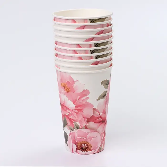 Стакан одноразовый бумажный для кофе «Пионы», 400 мл