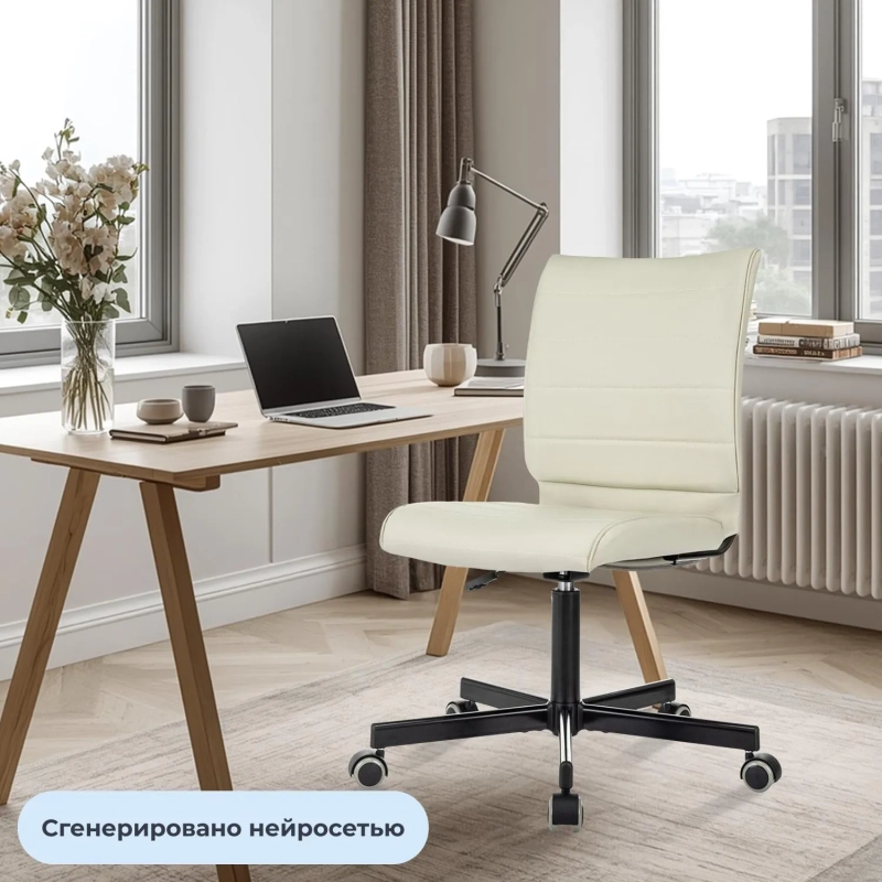 Кресло VB_EChair 303 PU слоновая кость эко.кожа крестов. металл черный