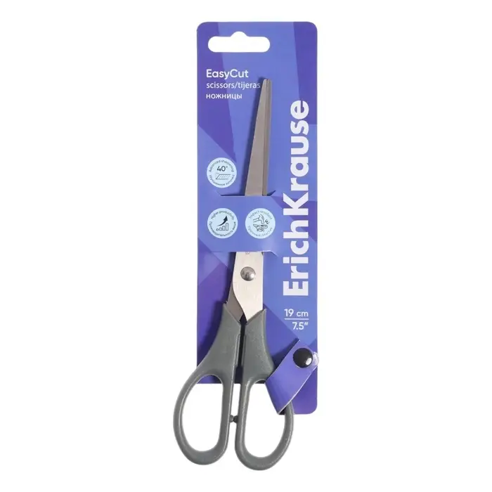 Ножницы ErichKrause EasyCut, 19 см, улучшенная заточка, ударопрочный пластик, блистер, МИКС