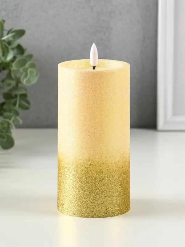 Светодиодная свеча LED RISALUX «Блёстки» 3хAAA золото 7,5х7,5х15 см
