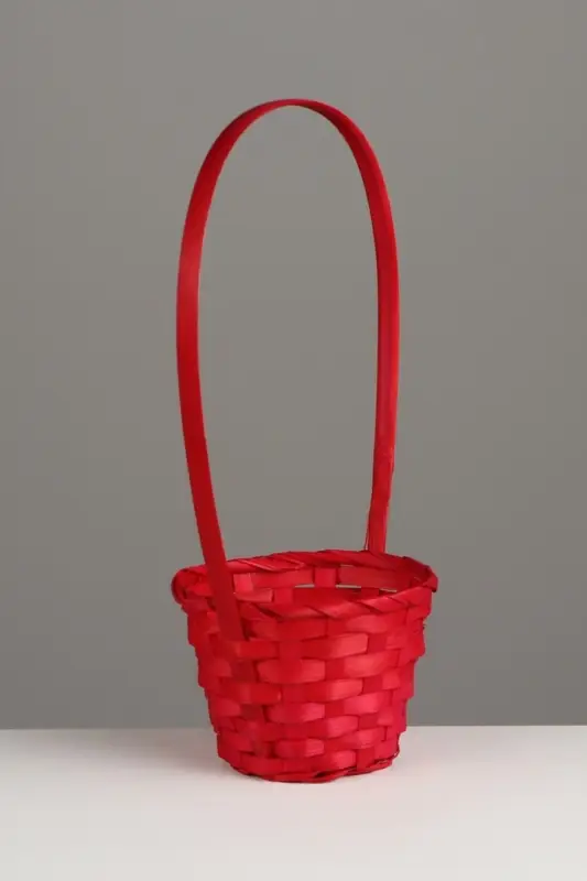 Корзина плетёная для хранения, 13&times;13&times;9.5 см, ручка h=21 см, бамбук, красная