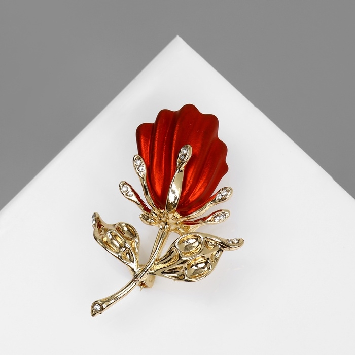 Брошь Брошь "Цветок" роза, цвет красный в золоте