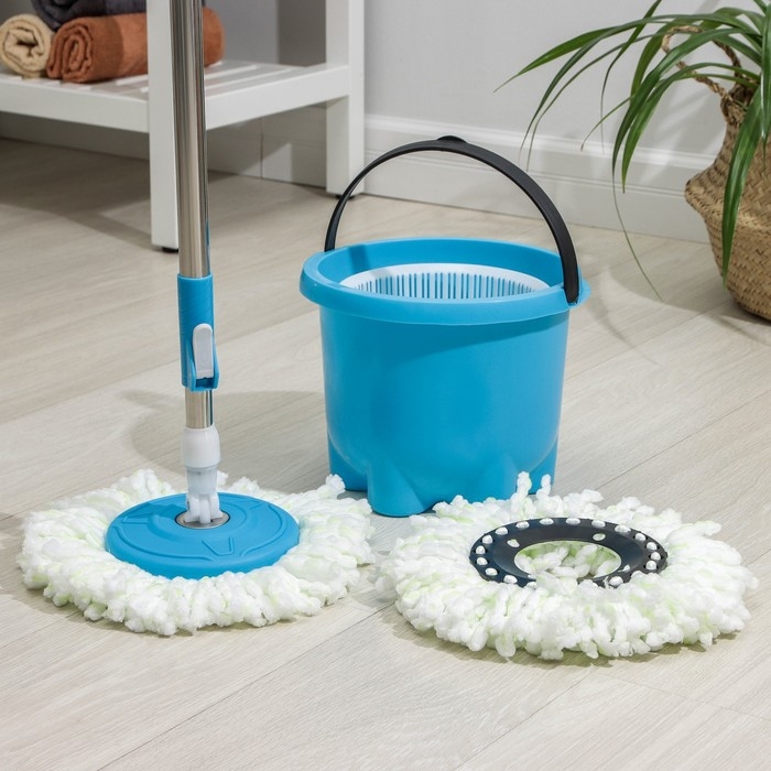Швабра с отжимом и ведро с пластиковой центрифугой мини: ведро 7,2 л, швабра 113 см, запасная насадка из микрофибры, цвет МИКС Швабра с отжимом и ведро с пластиковой центрифугой мини: ведро 7,2 л, швабра 113 см, запасная насадка из микрофибры, цвет МИКС