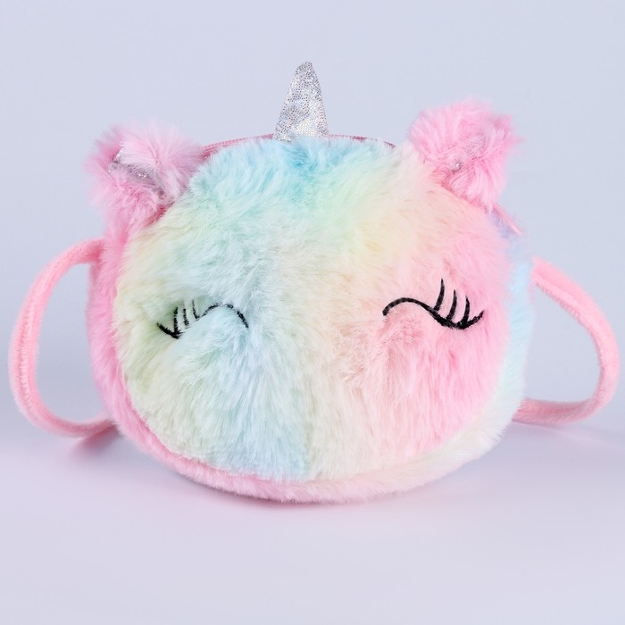 Плюшевая сумочка "Единорог" на шнурке, цвет розовый