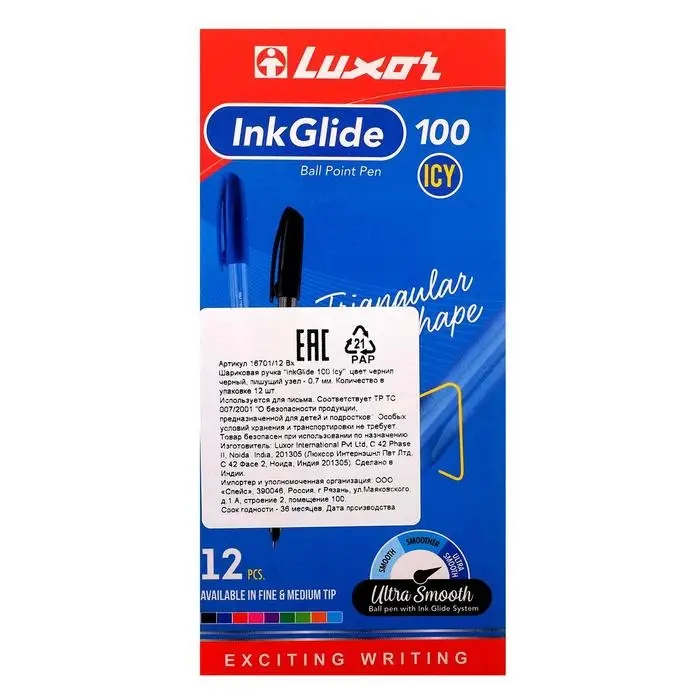 Ручка шариковая Luxor InkGlide 100 Icy, узел 0.7 мм, трехгранная, черная, цвет корпуса микс Ручка шариковая Luxor InkGlide 100 Icy, узел 0.7 мм, трехгранная, черная, цвет корпуса микс