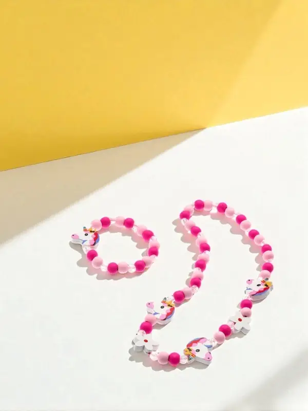 Набор детских украшений Выбражулька &laquo;Единорожек&raquo;, 2 предмета: бусы, браслет, розовый