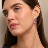 Серьги со стразами &laquo;Сердце&raquo;, мерцание, розовые в серебре