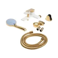 Смеситель для ванны ZEIN Z3891, однорычажный, шланг, держатель, белый/gold=