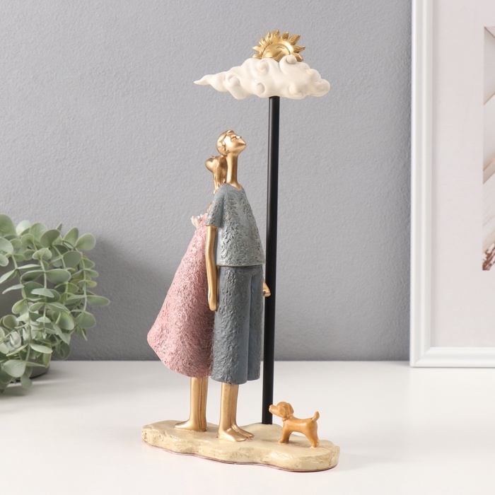 Сувенир полистоун  Сувенир полистоун "Пара на скамейке с тучкой и солнцем" розово-голубой 6х16х30 см