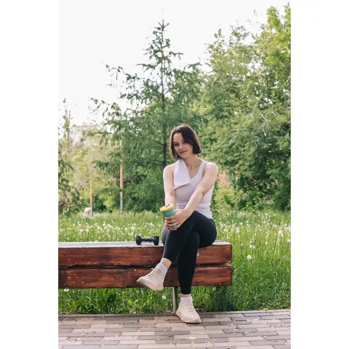 Стакан с крышкой и трубочкой, 350 мл, 9&times;9&times;13.5 см, бирюзовый