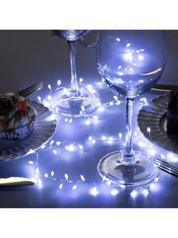 Гирлянда &laquo;Мишура&raquo; 1 м, роса, IP20, серебристая нить, 100 LED, 2 режима, от батареек АА&times;3, свечение белое