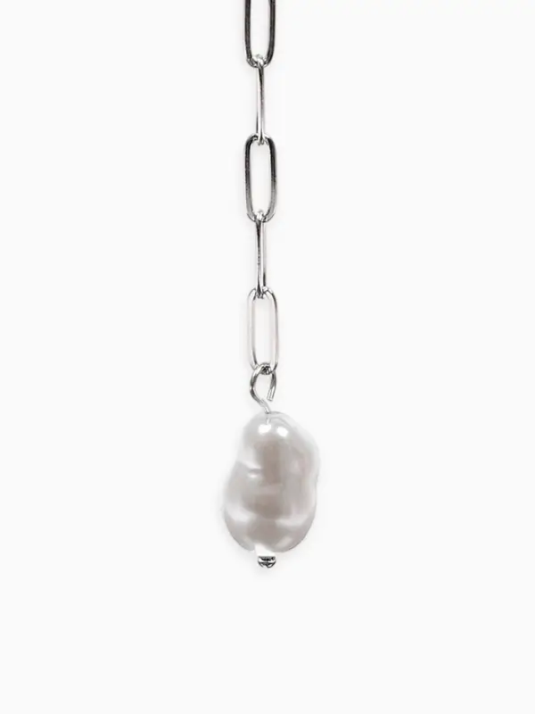 Цепь с подвеской &laquo;Жемчужина&raquo;, вытянутое звено, L=45 см, белая в серебре