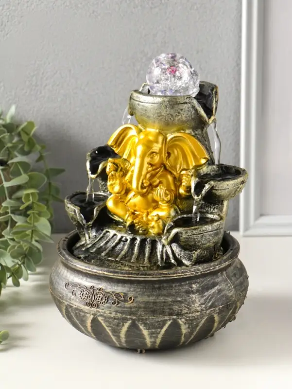 Фонтан настольный от сети, подсветка "Ганеша у фонтана" 16х16х23 см