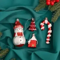 Ёлочные игрушки 4 шт. &laquo;Забавы снеговика&raquo;, красный